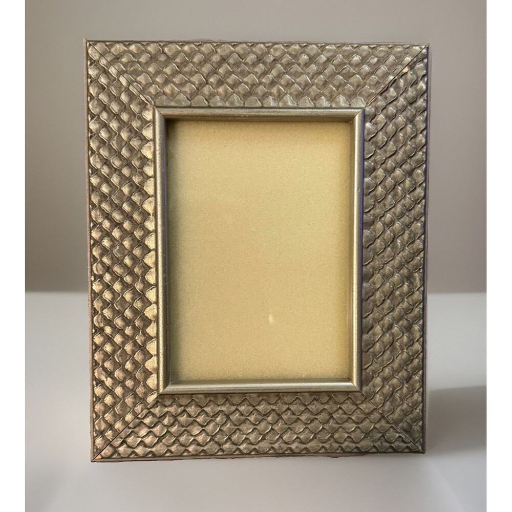 Vintage Ornate Scale Pattern Gold Tone Photo Frame Holds 5x7 Image Art Deco